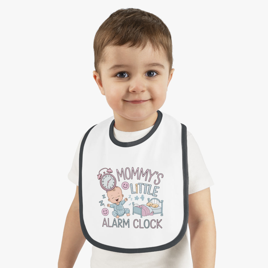 "Mommy's little alarm clock" Baby Contrast Trim Jersey Bib