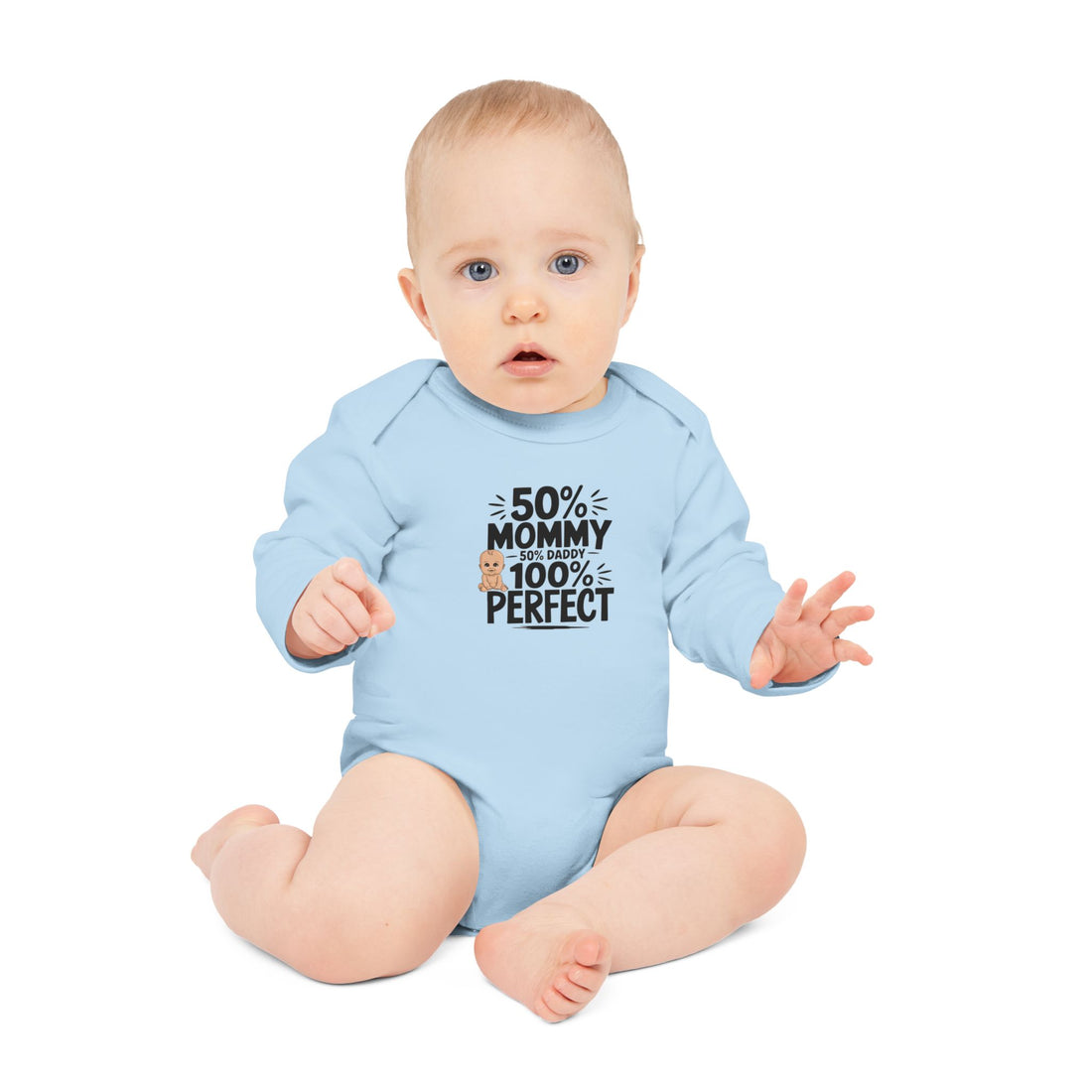 "50% mommy 50% daddy 100% perfect" Baby Long-Sleeve Organic Bodysuit