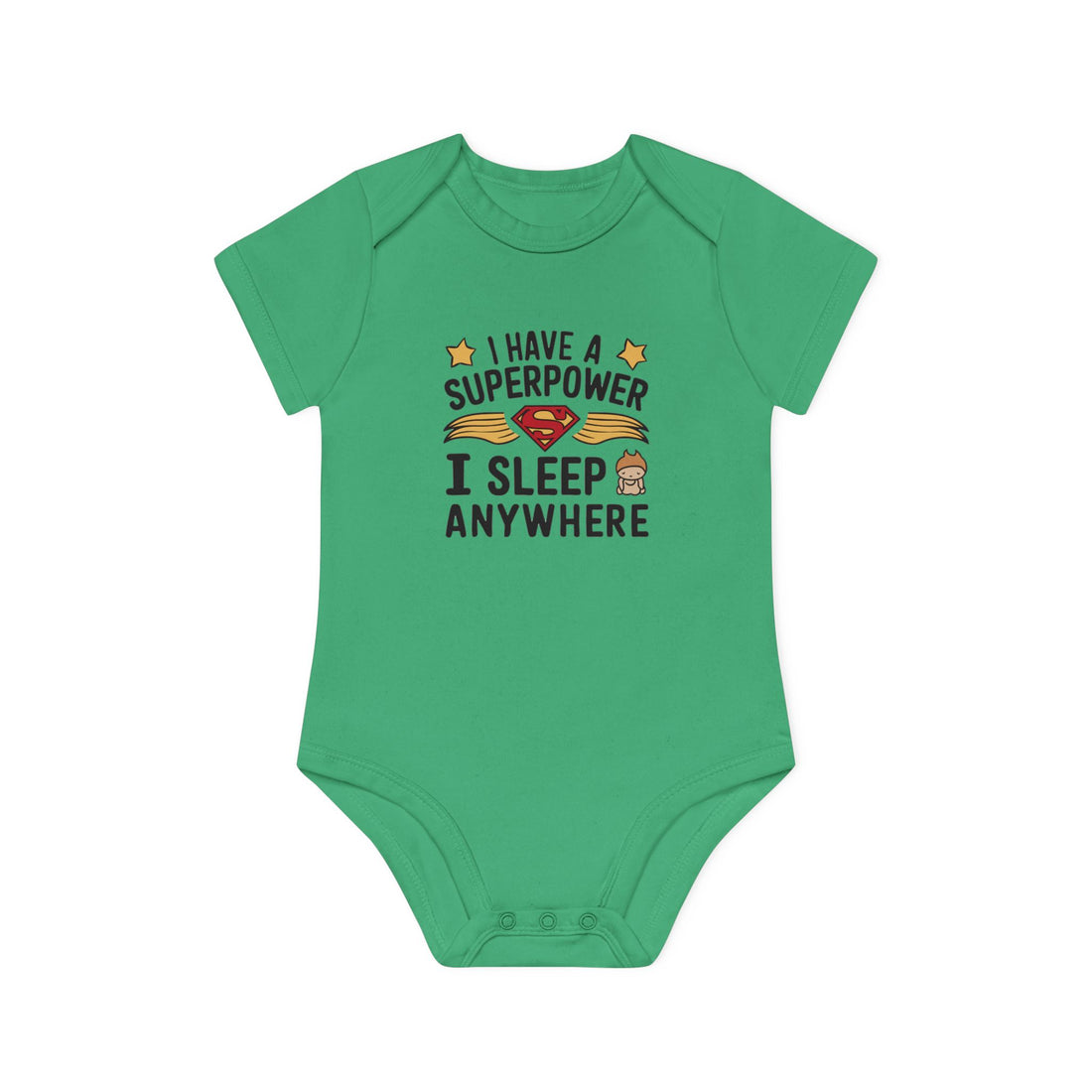 "I have a superpower I sleep anywhere" Baby Organic Short Sleeve Bodysuit