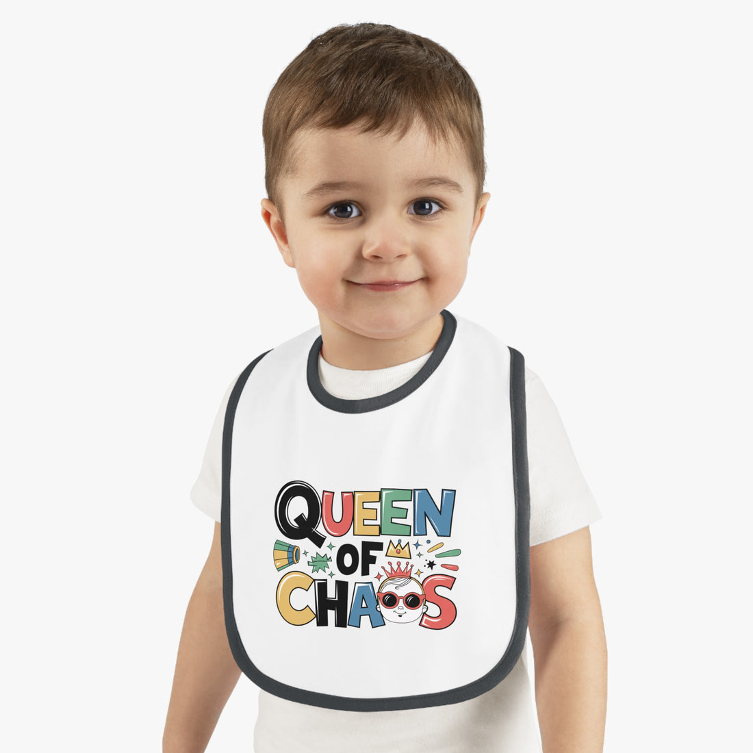 "Queen of chaos" Baby Contrast Trim Jersey Bib