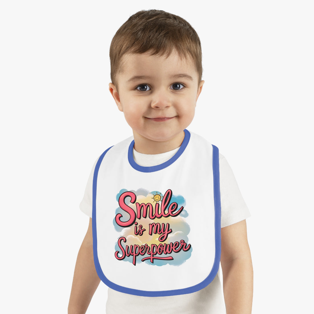 "Smile is my superpower" Baby Contrast Trim Jersey Bib