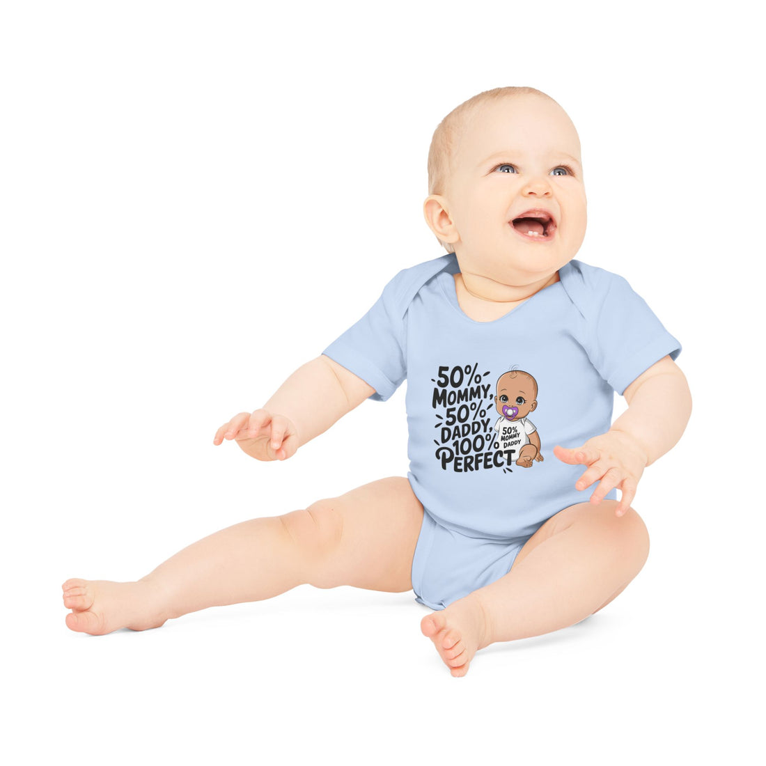 "50% mommy 50% daddy 100% perfect" Baby Organic Short Sleeve Bodysuit