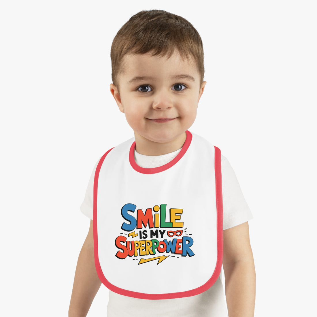 "Smile is my superpower" Baby Contrast Trim Jersey Bib