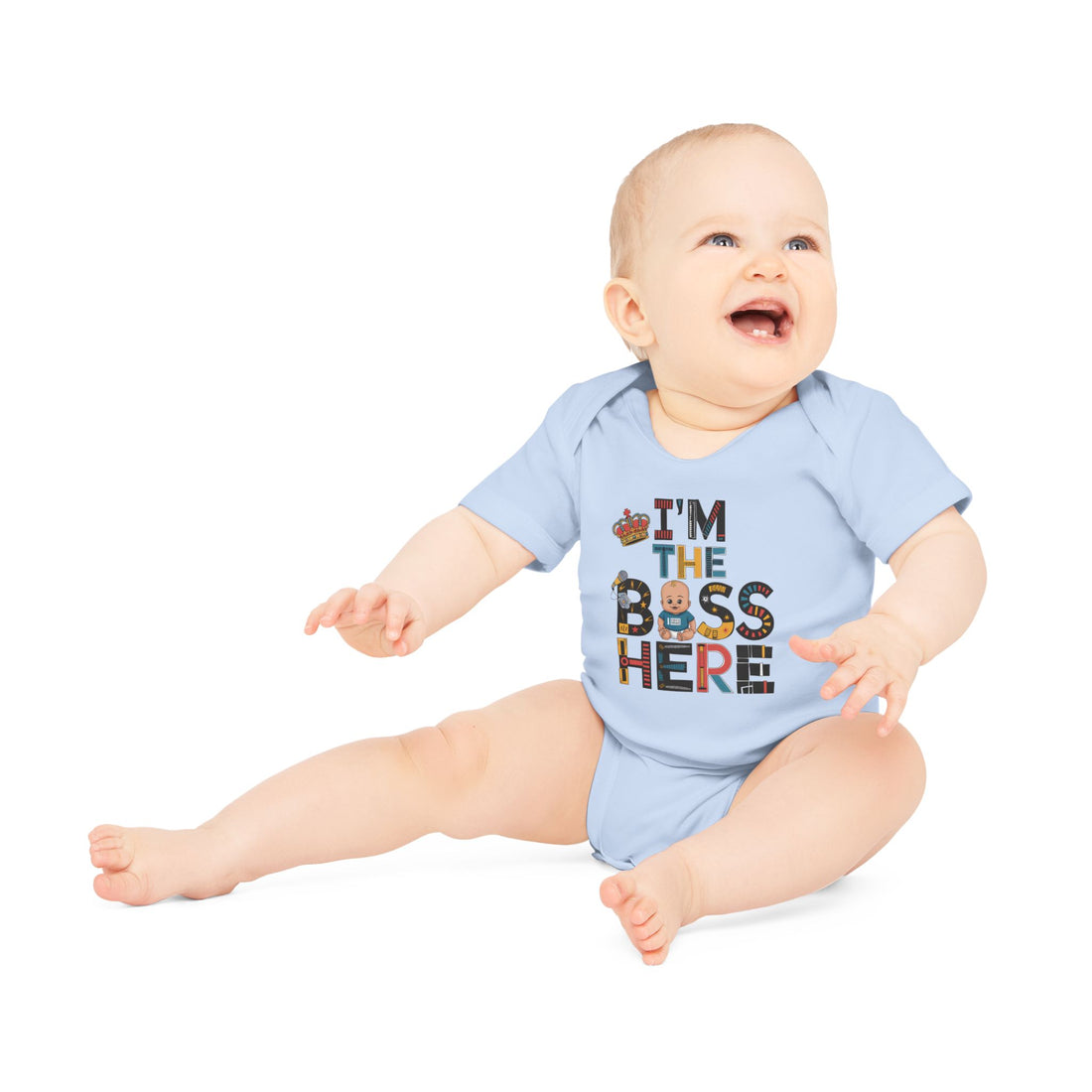 "I'm the boss here" Baby Organic Short Sleeve Bodysuit