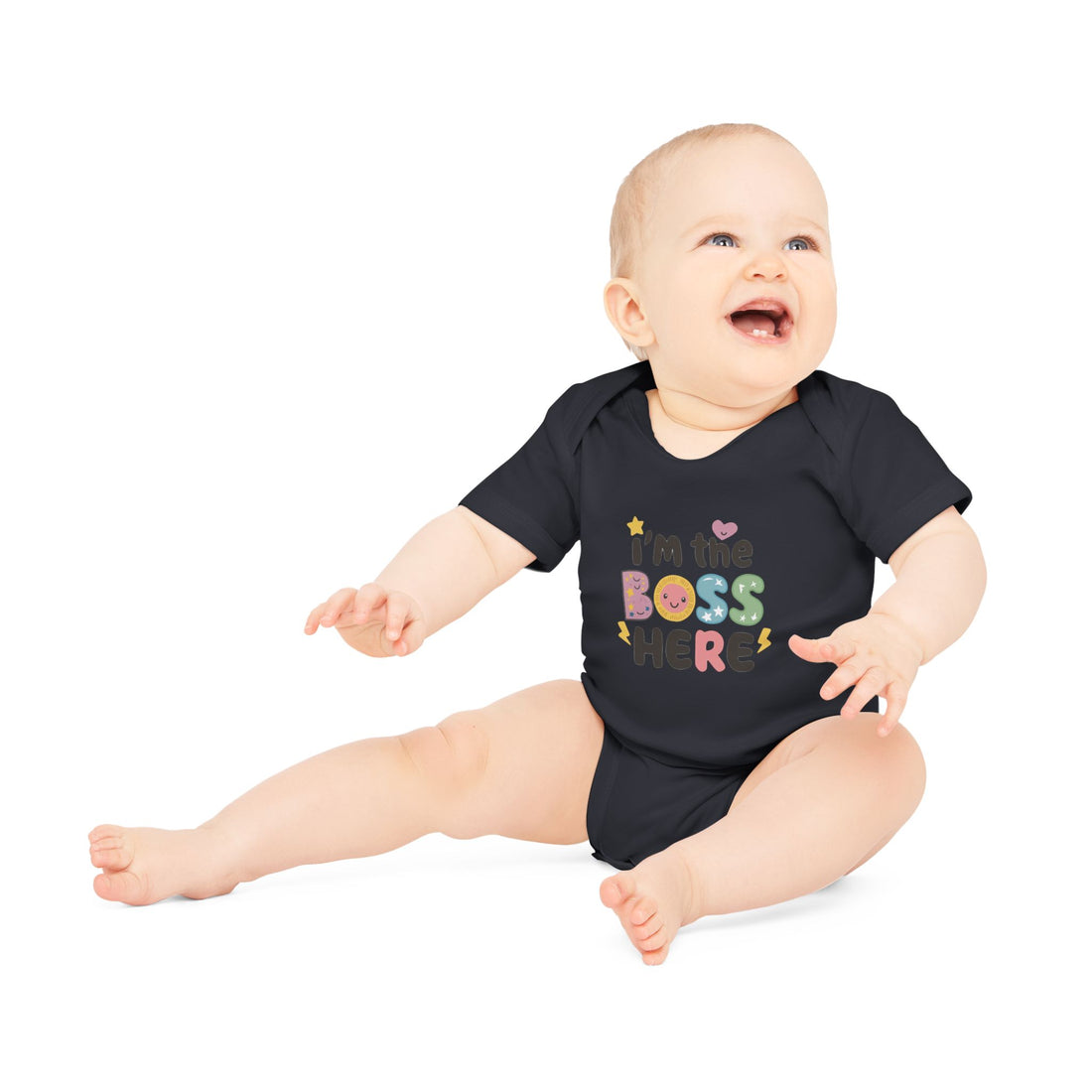 "I'm the boss here" Baby Organic Short Sleeve Bodysuit