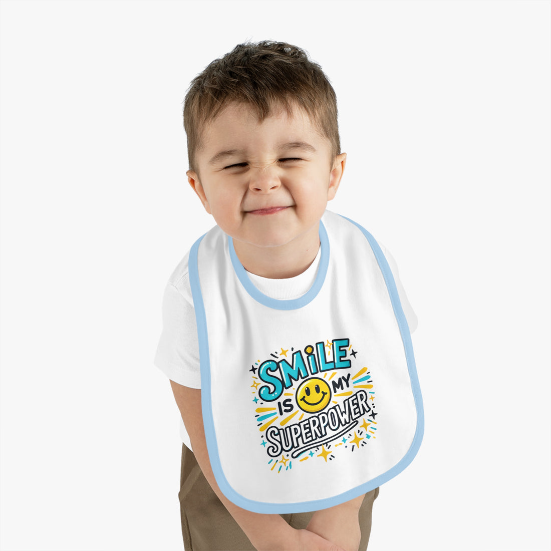 "Smile is my superpower" Baby Contrast Trim Jersey Bib