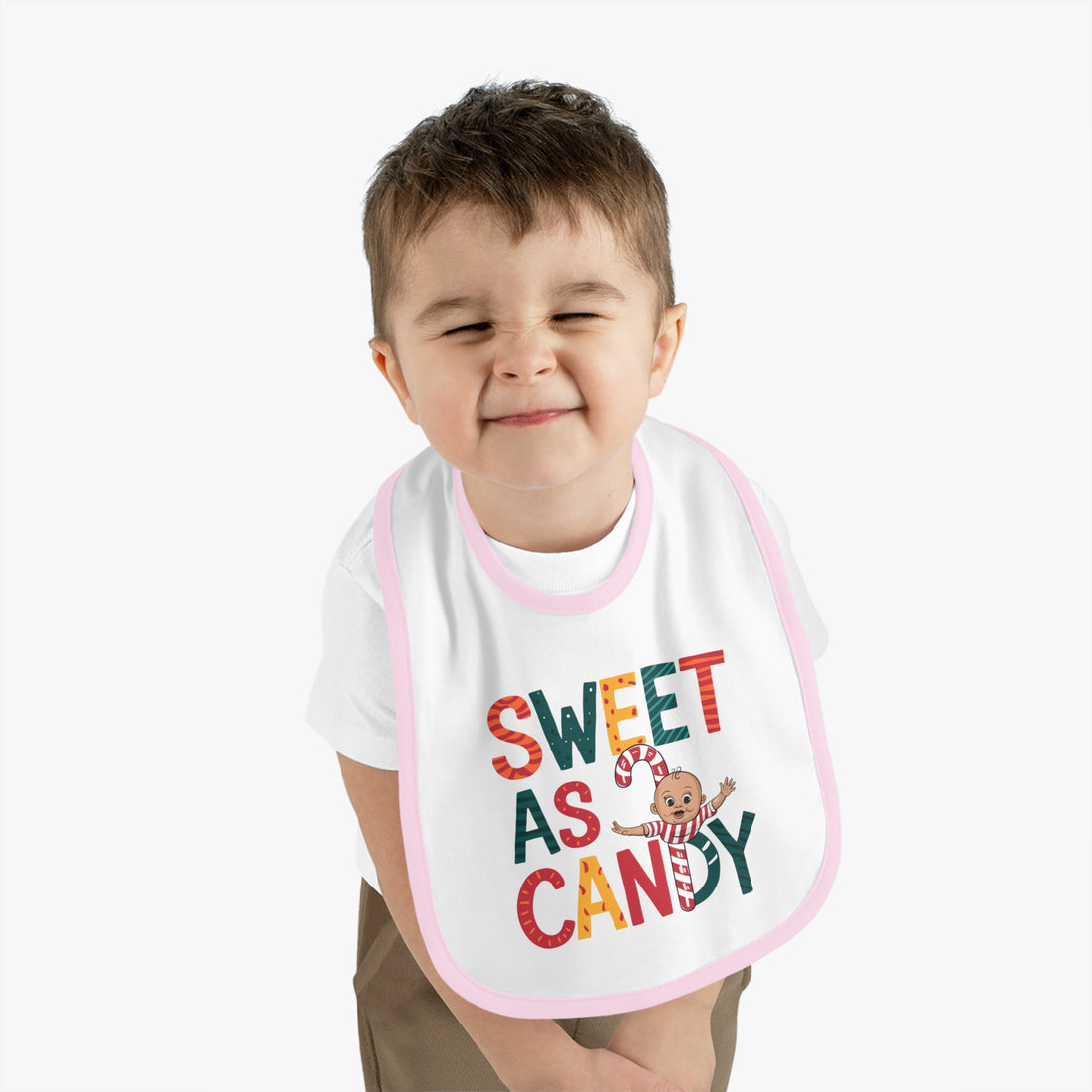 "Sweet as candy" Baby Contrast Trim Jersey Bib