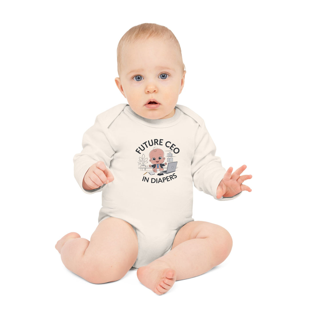 "Future CEO in diapers" Baby Long-Sleeve Organic Bodysuit