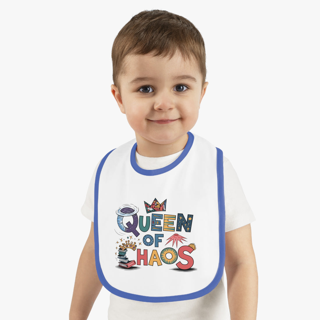 "Queen of chaos" Baby Contrast Trim Jersey Bib