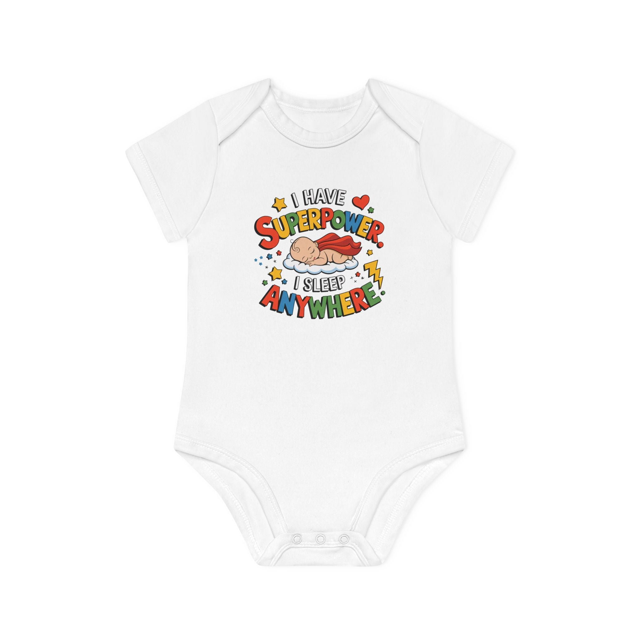 "I have superpower I sleep anywhere" Baby Organic Short Sleeve Bodysuit