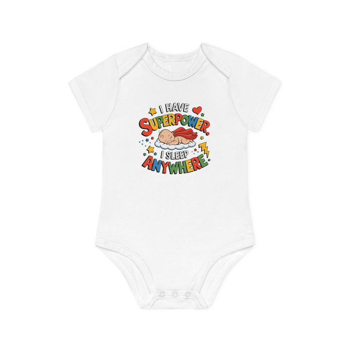 "I have superpower I sleep anywhere" Baby Organic Short Sleeve Bodysuit