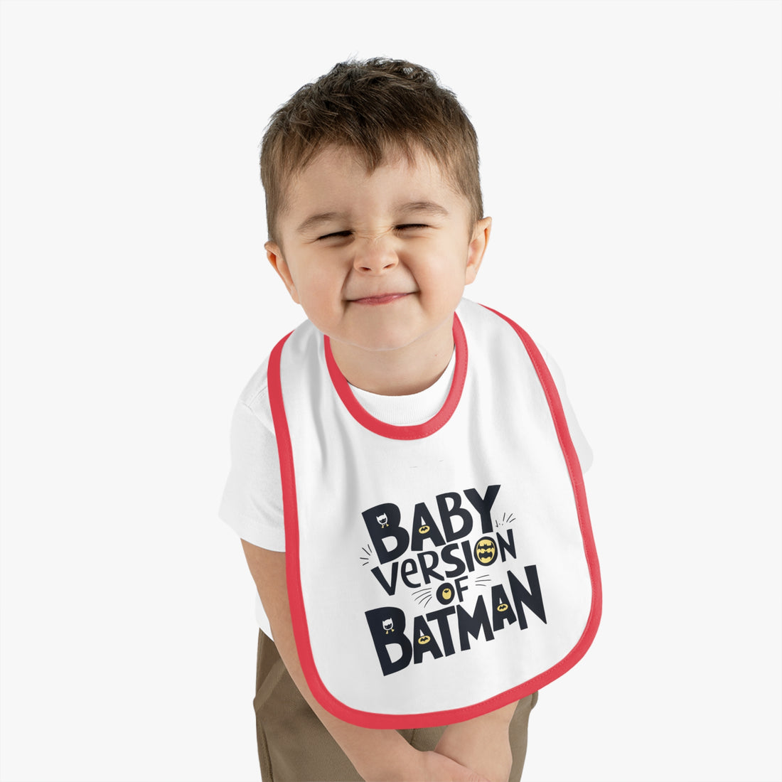 "Baby version of batman" Baby Contrast Trim Jersey Bib