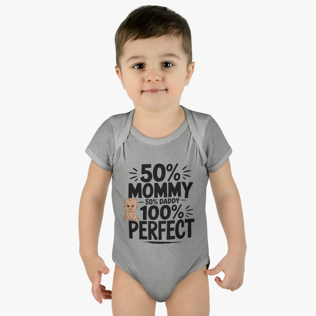 "50% mommy, 50% daddy, 100% perfect!" Infant Baby Rib Bodysuit