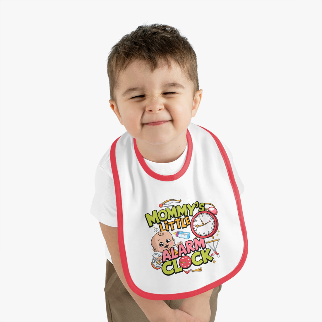 "Mommy's little alarm clock" Baby Contrast Trim Jersey Bib