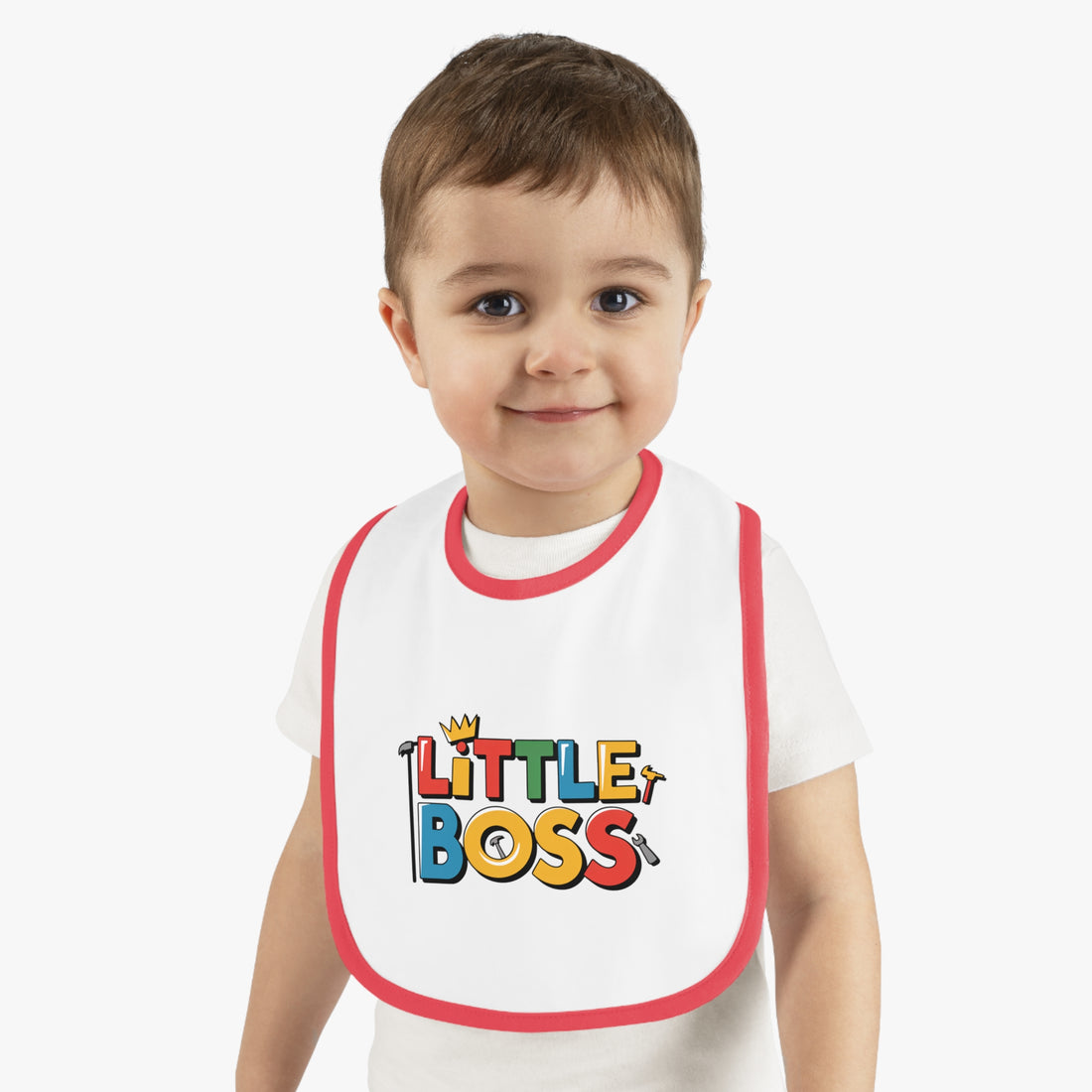 "Little boss" Baby Contrast Trim Jersey Bib