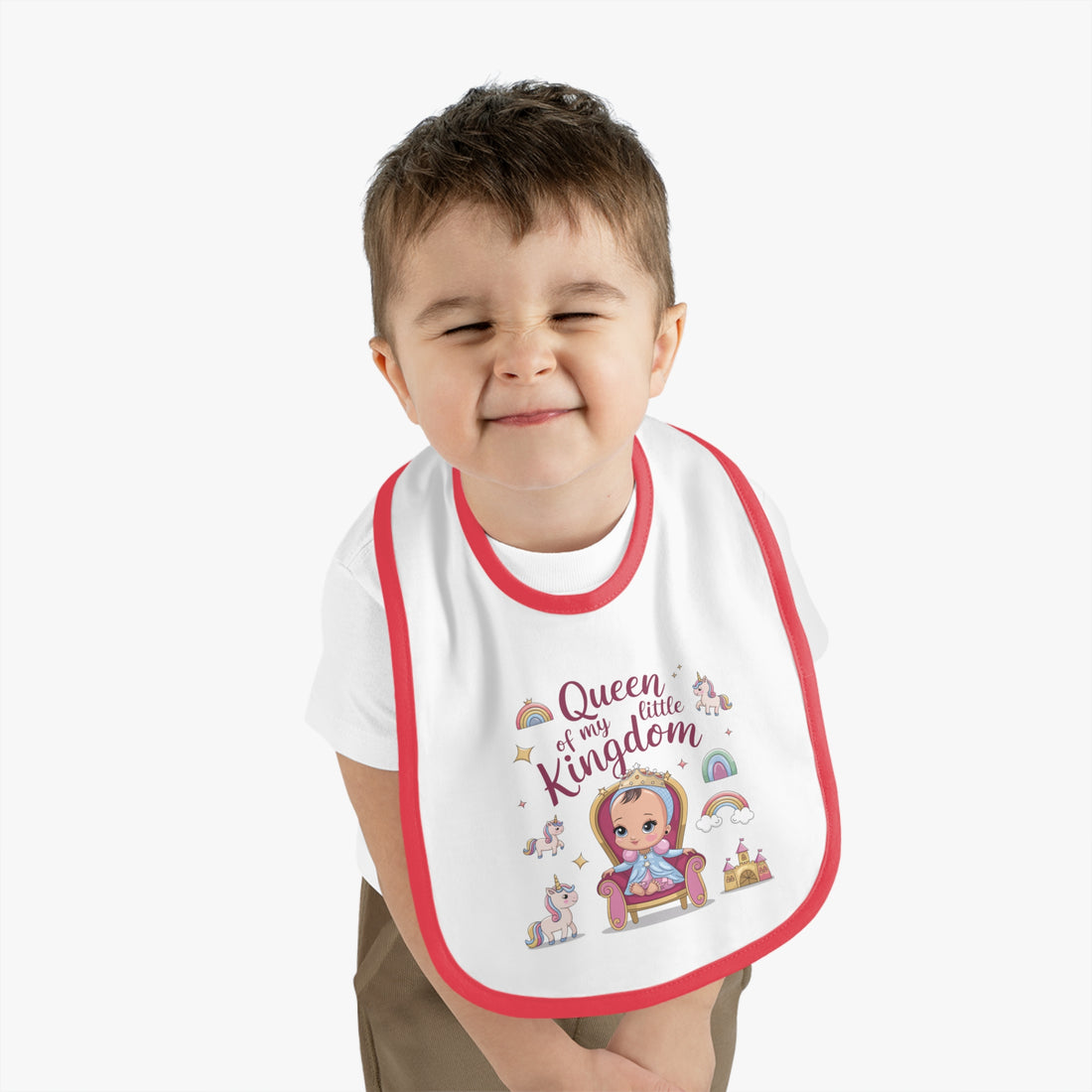 "Queen of my little kingdom" Baby Contrast Trim Jersey Bib