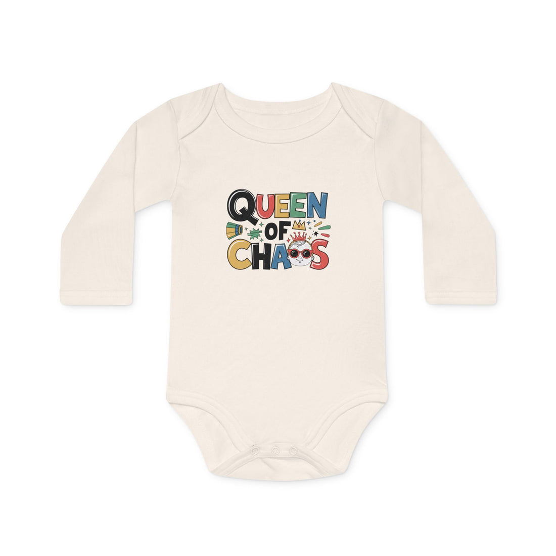 "Queen of chaos" Baby Long-Sleeve Organic Bodysuit