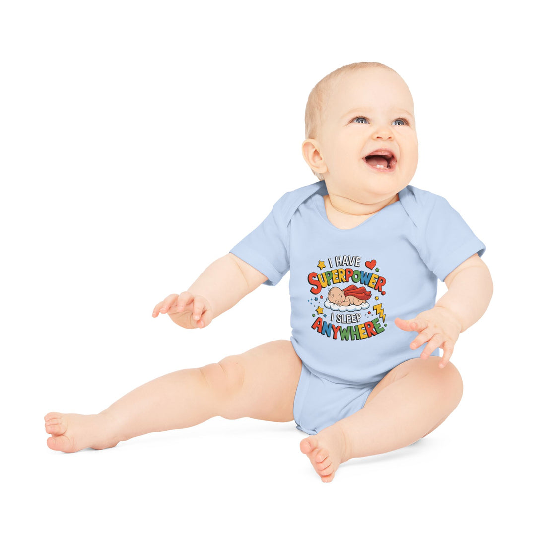 "I have superpower I sleep anywhere" Baby Organic Short Sleeve Bodysuit