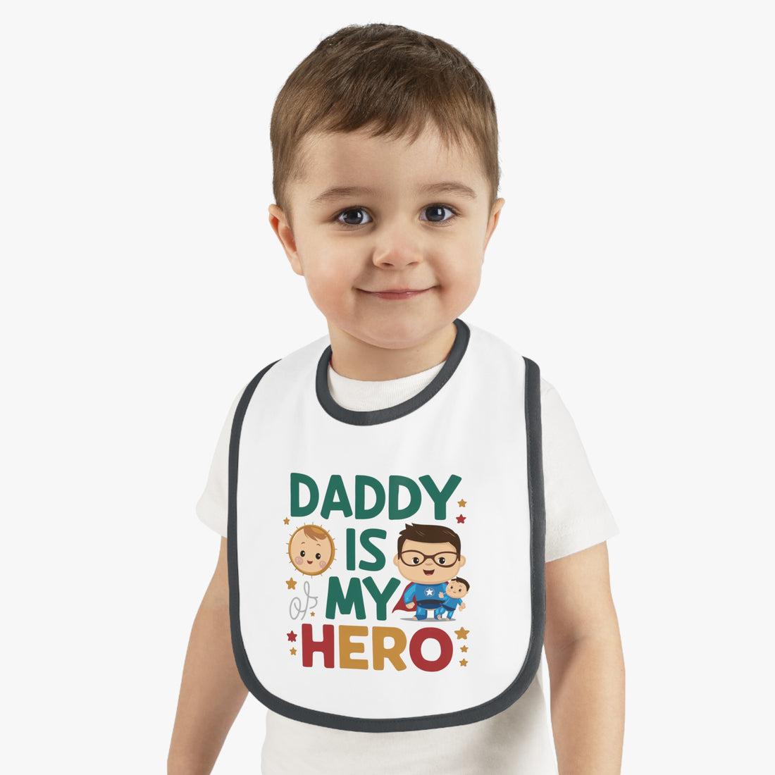 "Daddy is my hero" Baby Contrast Trim Jersey Bib