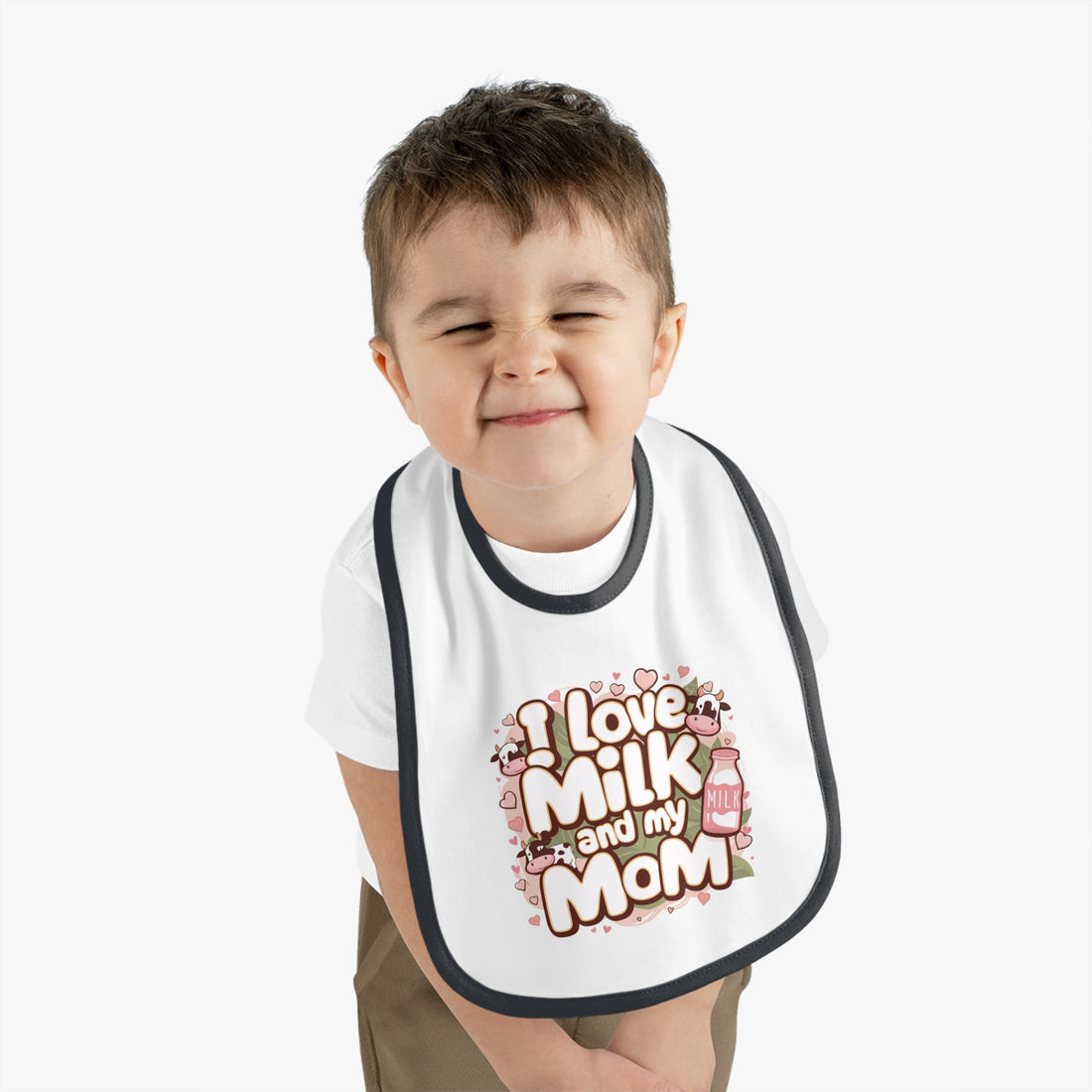 "I love milk and my mom" Baby Contrast Trim Jersey Bib