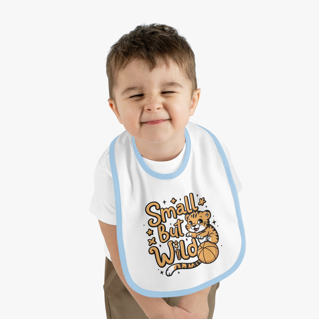 "Small but wild" Baby Contrast Trim Jersey Bib