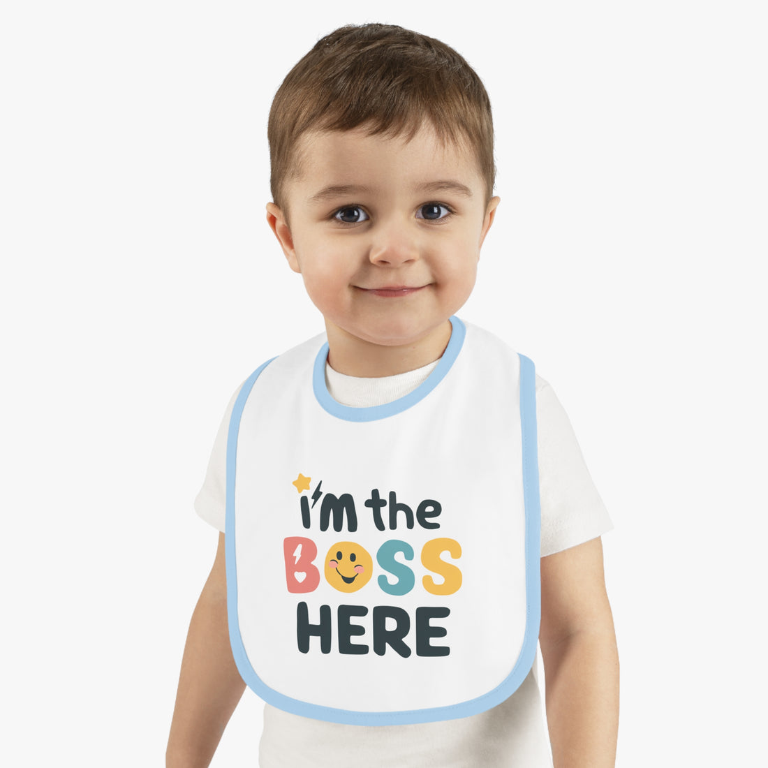 "I'm the boss here" Baby Contrast Trim Jersey Bib