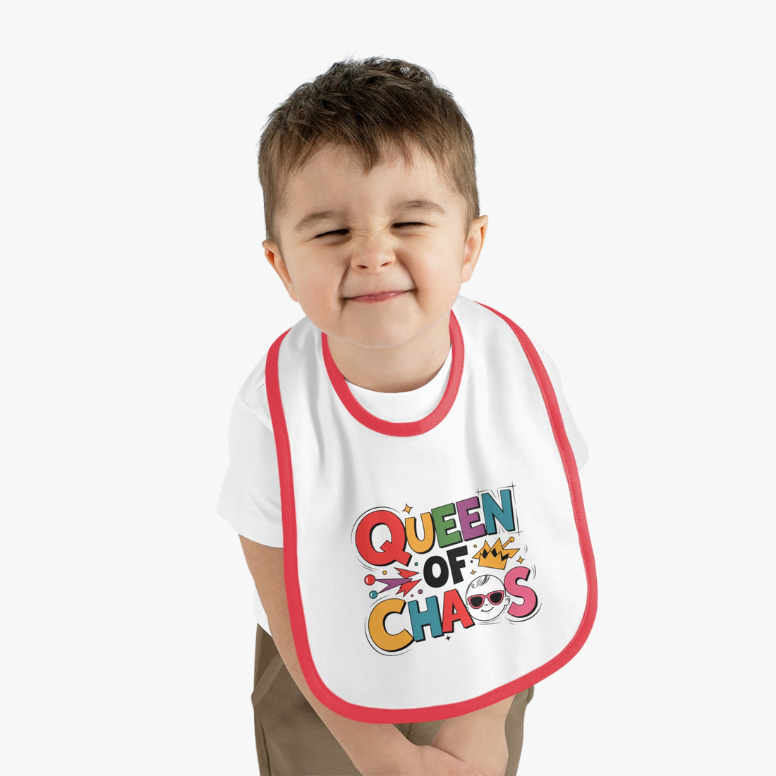 "Queen of chaos" Baby Contrast Trim Jersey Bib