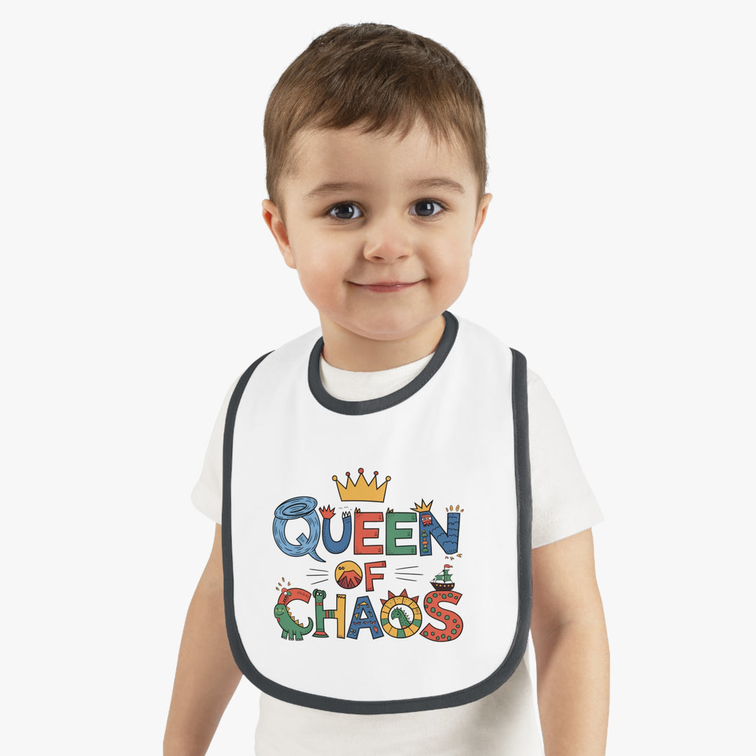 "Queen of chaos" Baby Contrast Trim Jersey Bib