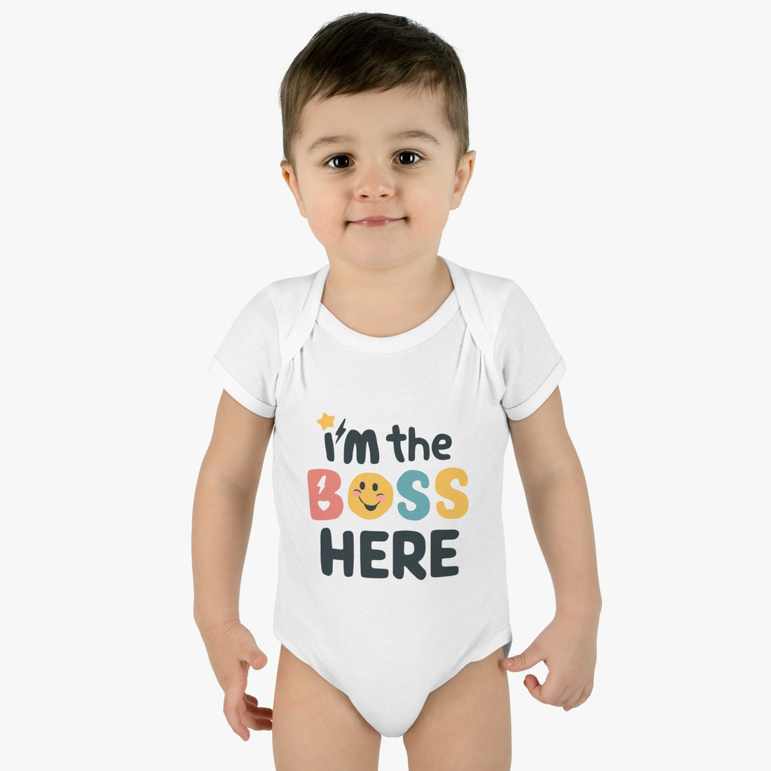 "I'm the boss here" Infant Baby Rib Bodysuit