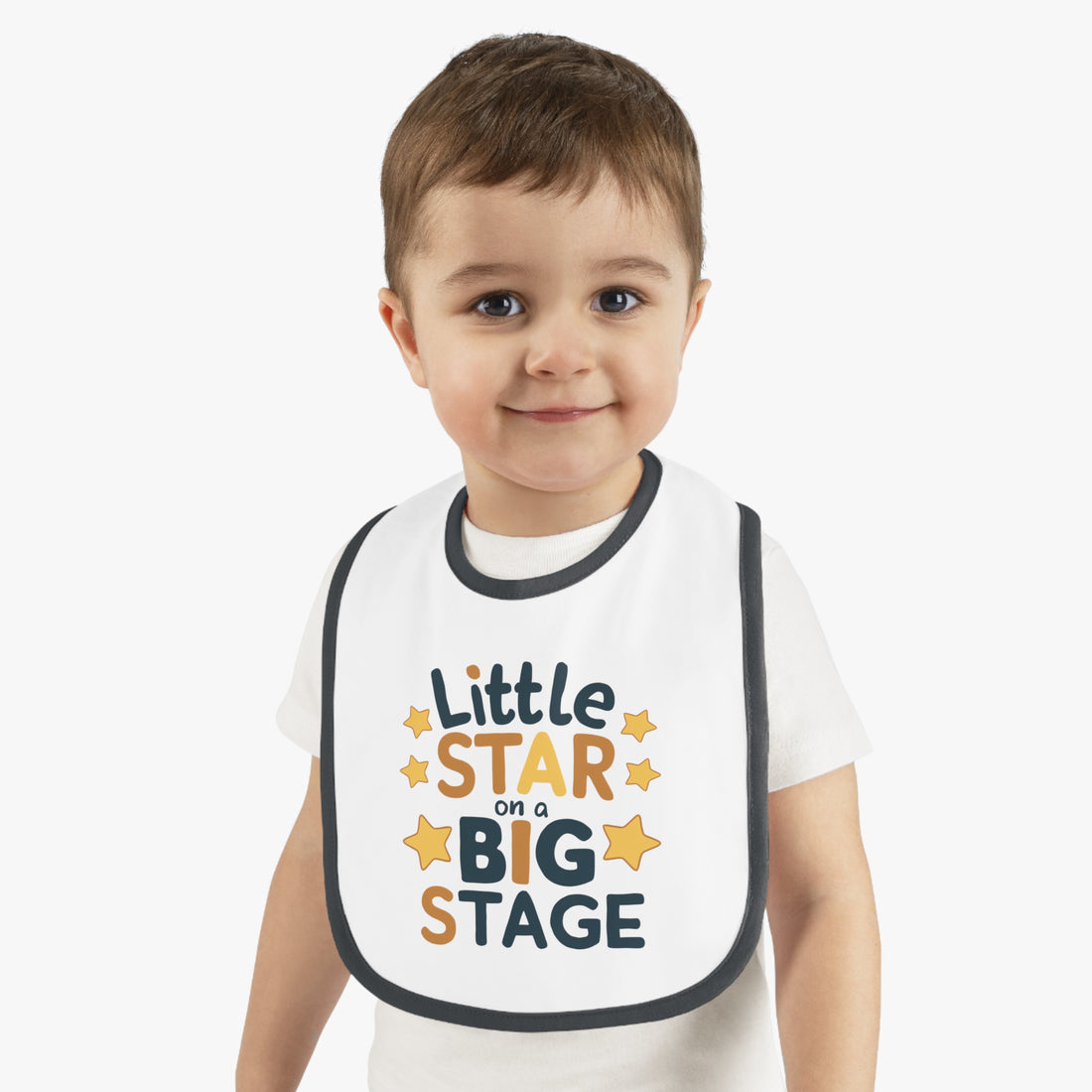 "Little star on a big stage" Baby Contrast Trim Jersey Bib