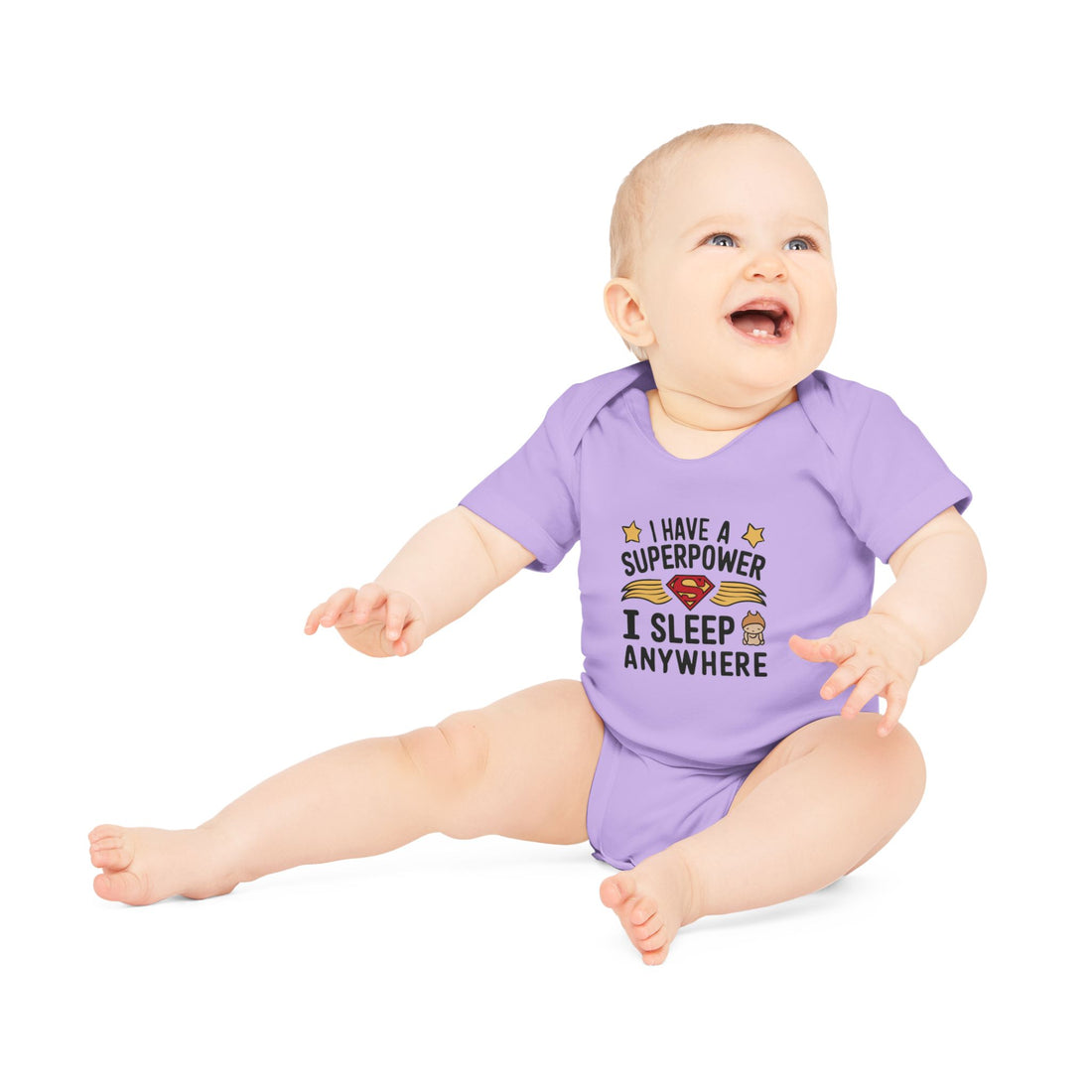 "I have a superpower I sleep anywhere" Baby Organic Short Sleeve Bodysuit