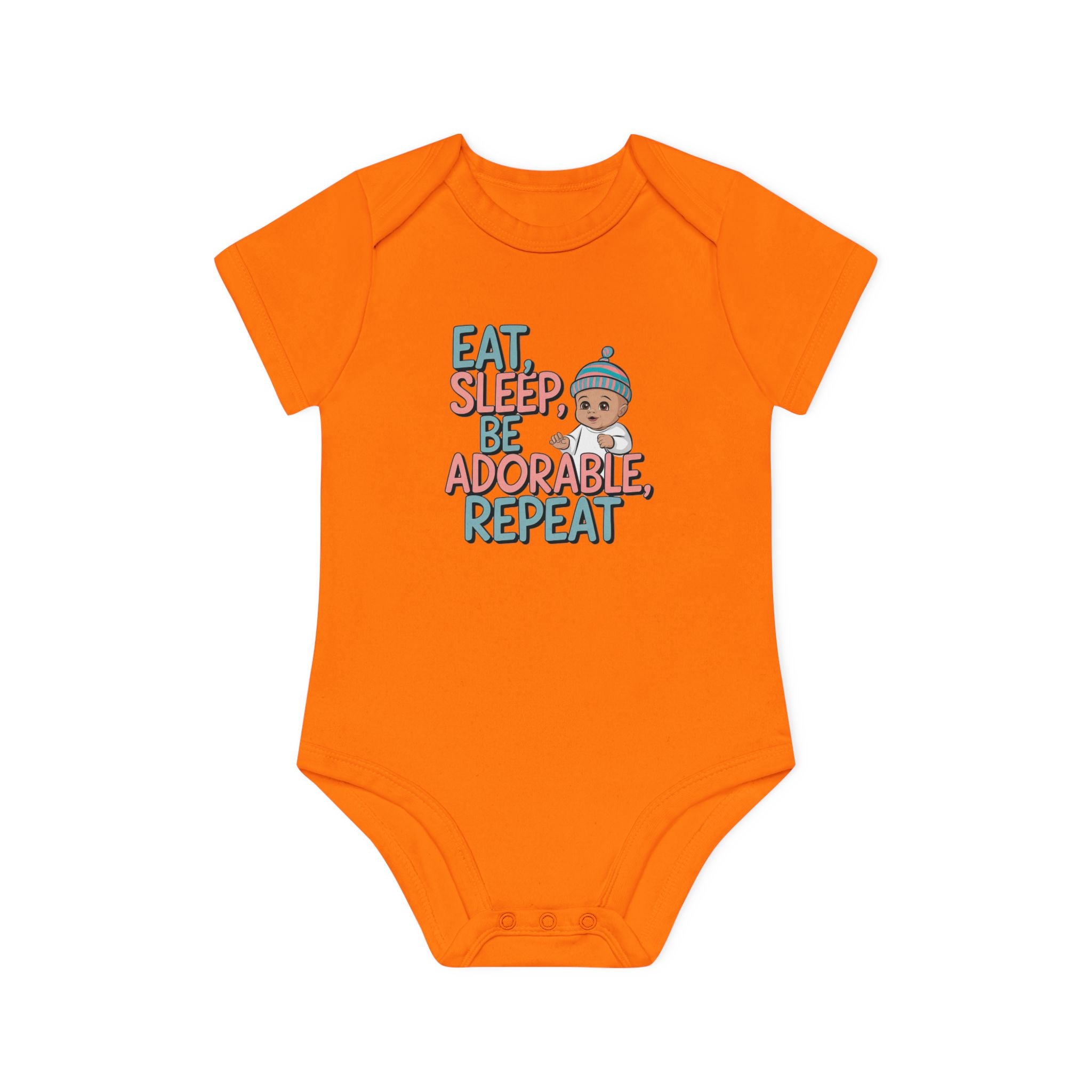 "Eat, sleep, be adorable, repeat" Baby Organic Short Sleeve Bodysuit