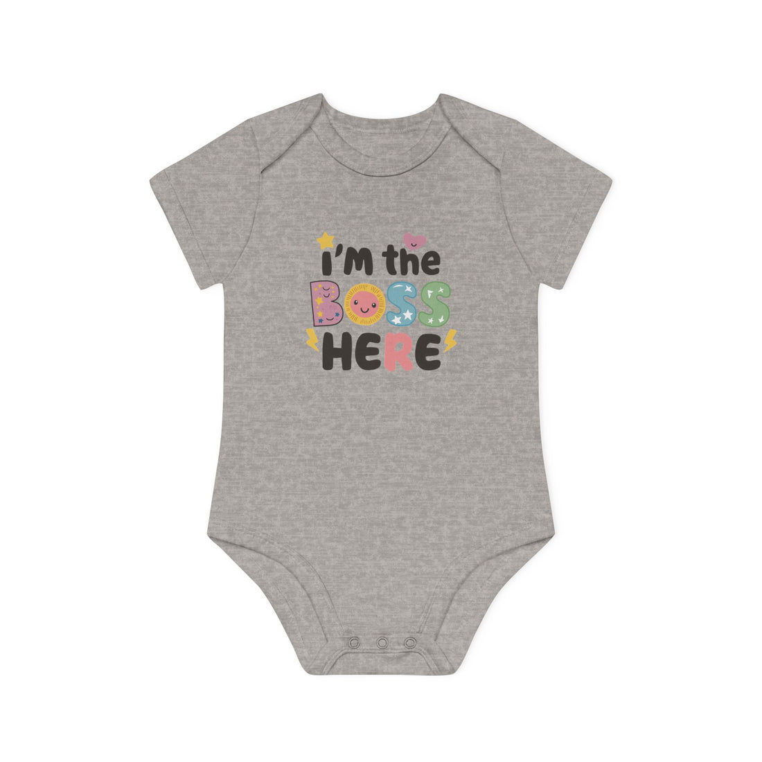 "I'm the boss here" Baby Organic Short Sleeve Bodysuit