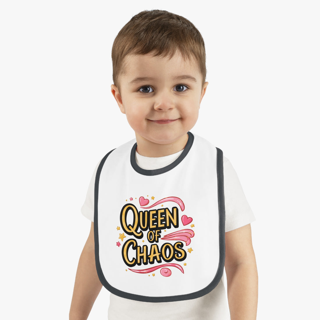 "Queen of chaos" Baby Contrast Trim Jersey Bib