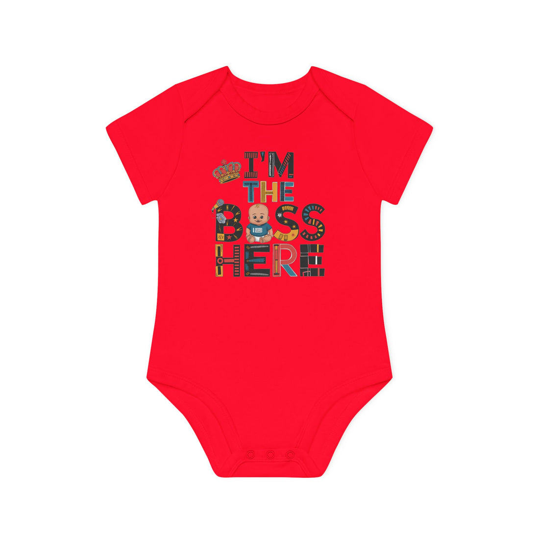 "I'm the boss here" Baby Organic Short Sleeve Bodysuit