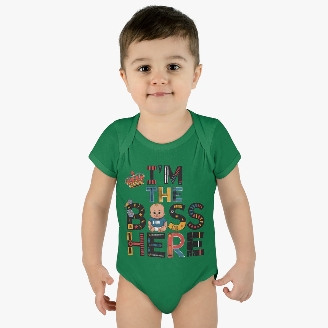 "I'm the boss here" Infant Baby Rib Bodysuit