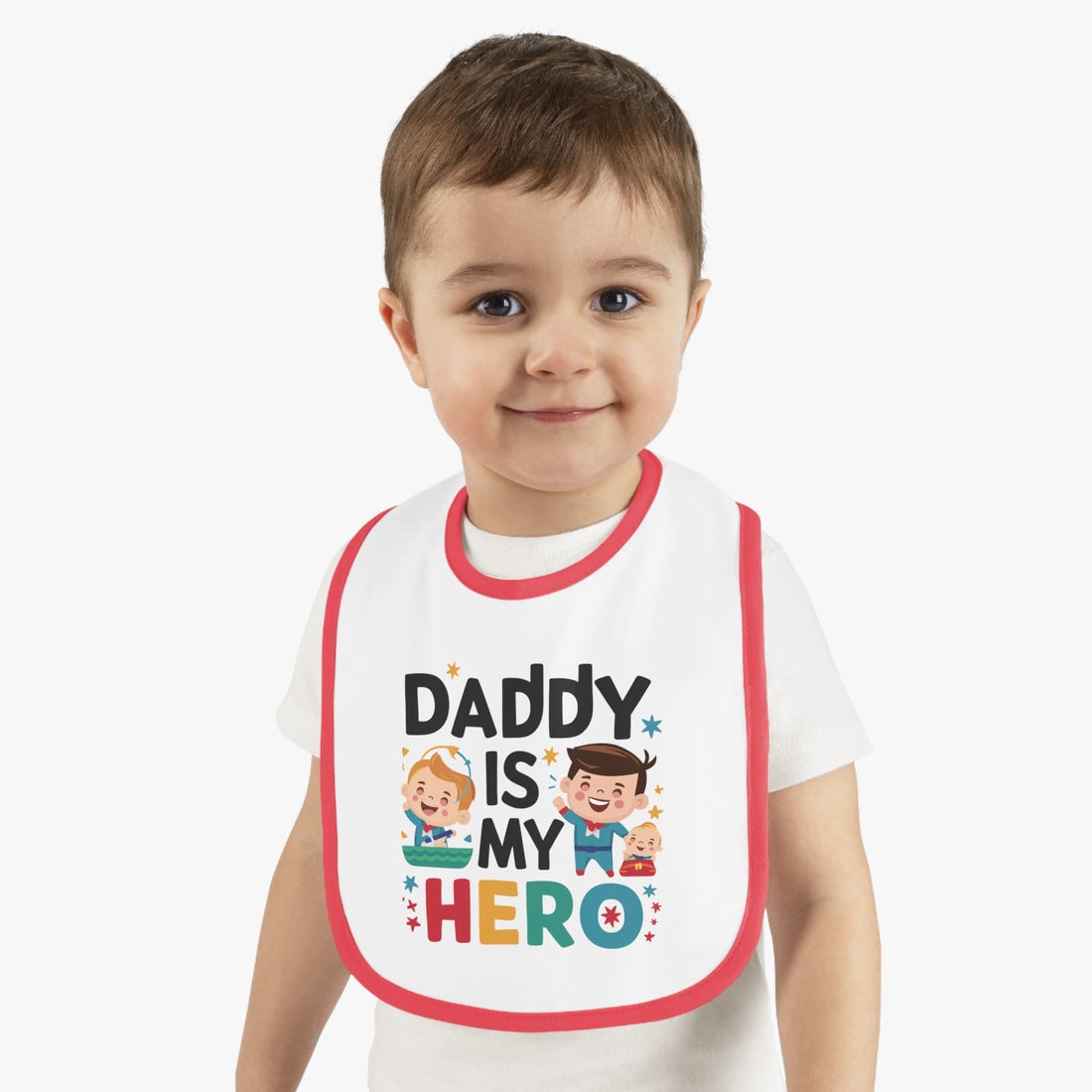 "Daddy is my hero" Baby Contrast Trim Jersey Bib