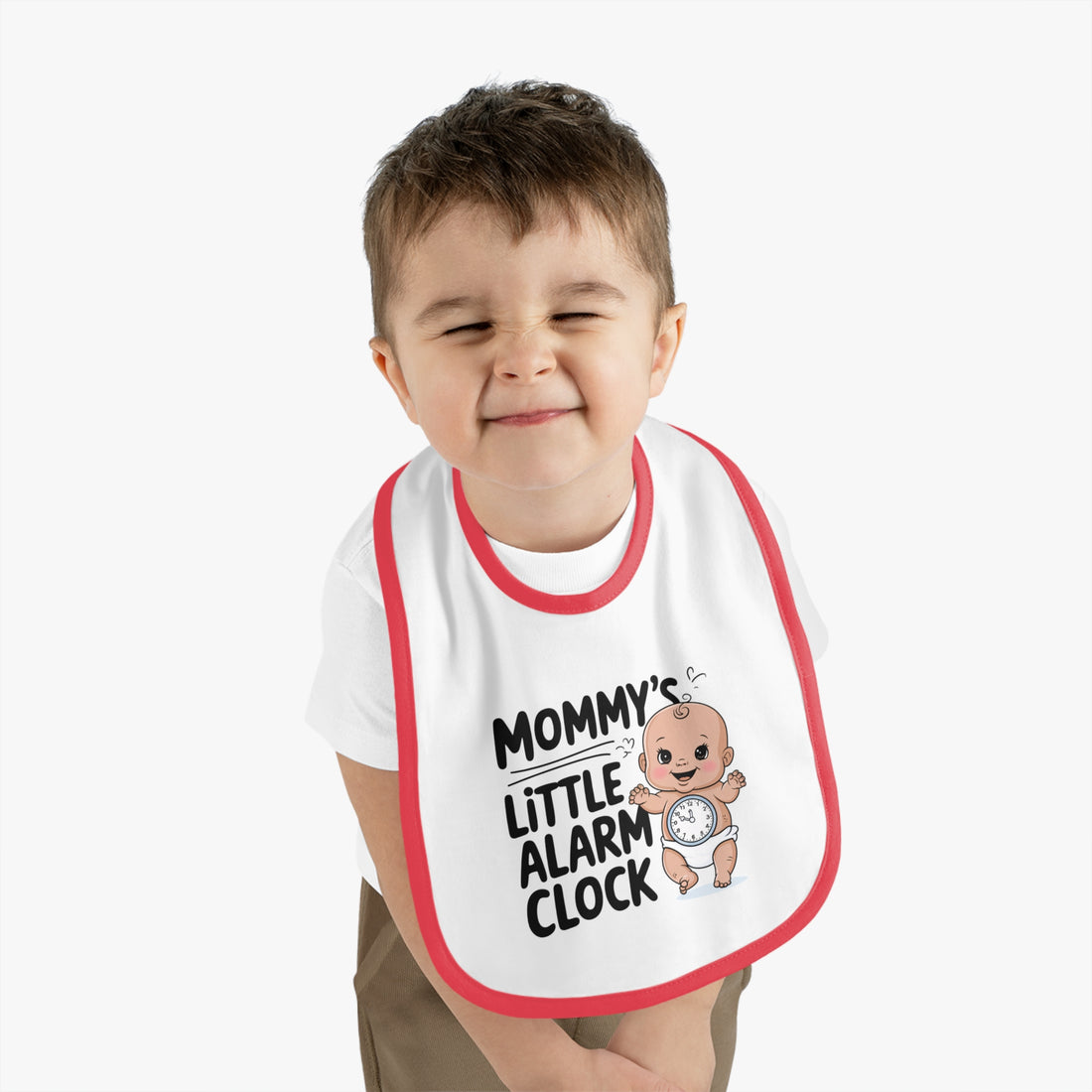 "Mommy's little alarm clock" Baby Contrast Trim Jersey Bib