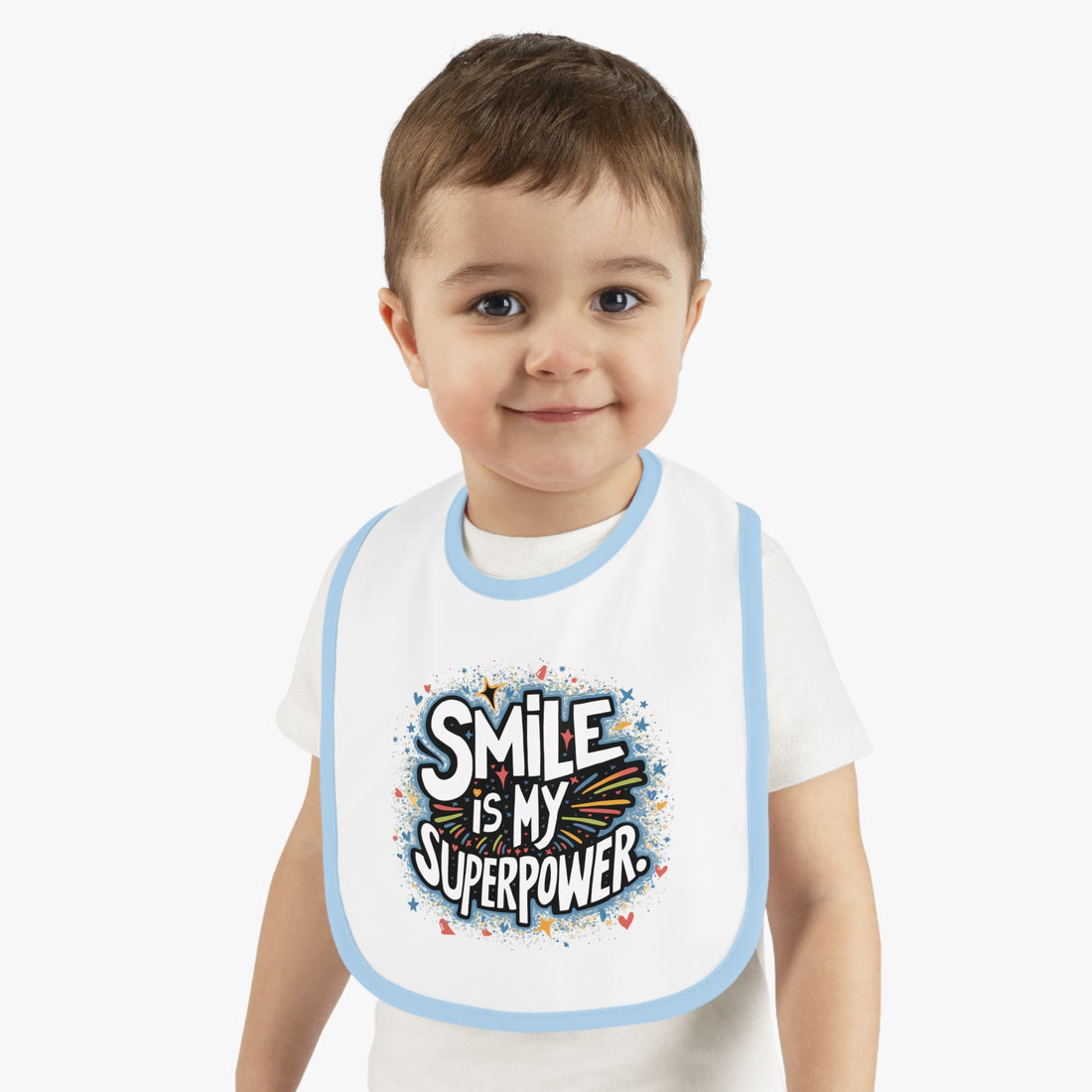 "Smile is my superpower" Baby Contrast Trim Jersey Bib