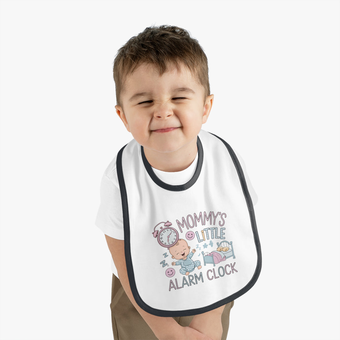 "Mommy's little alarm clock" Baby Contrast Trim Jersey Bib