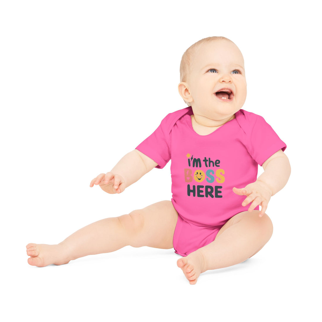 "I'm the boss here" Baby Organic Short Sleeve Bodysuit