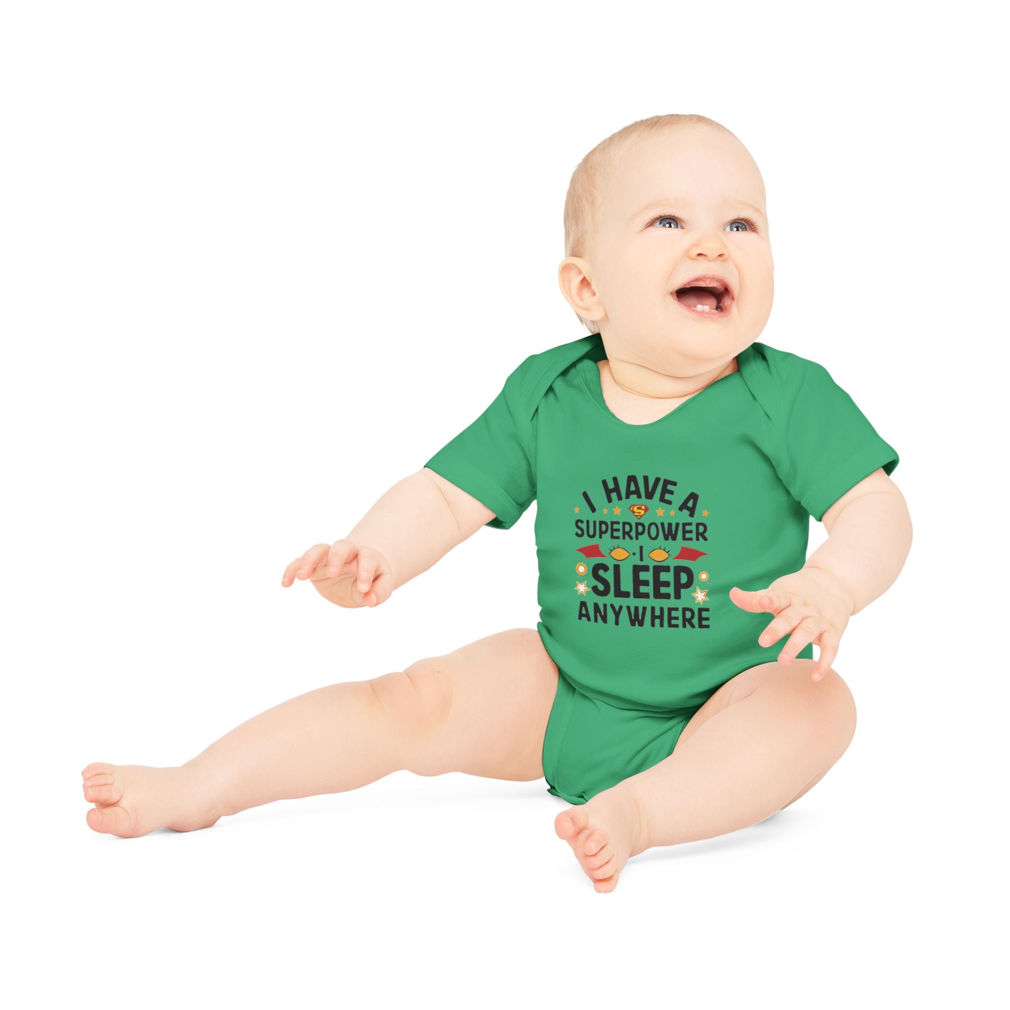"I have a superpower I sleep anywhere" Baby Organic Short Sleeve Bodysuit