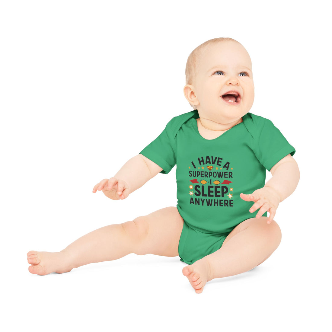 "I have a superpower I sleep anywhere" Baby Organic Short Sleeve Bodysuit