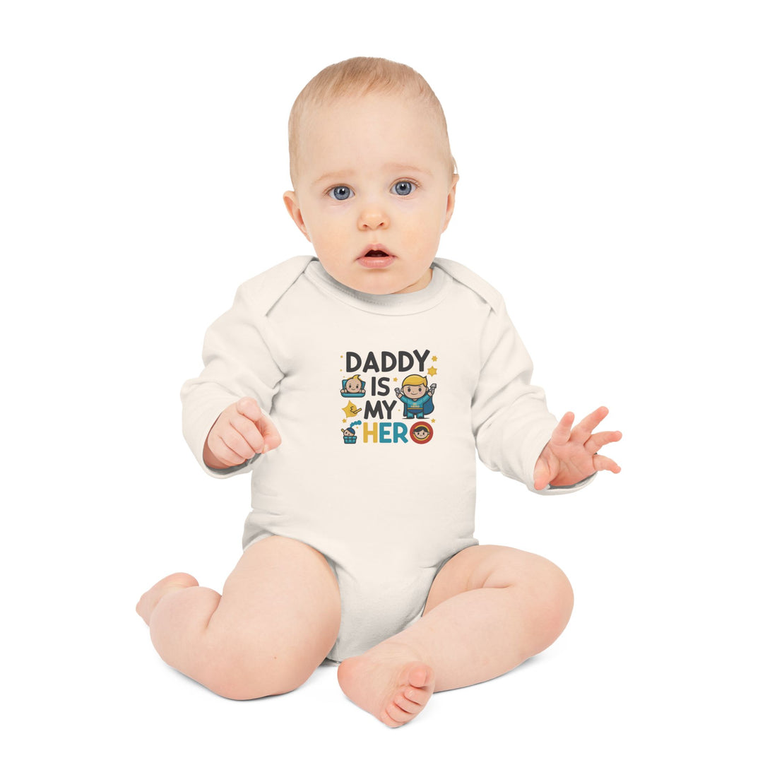 "Daddy is my hero" Baby Long-Sleeve Organic Bodysuit