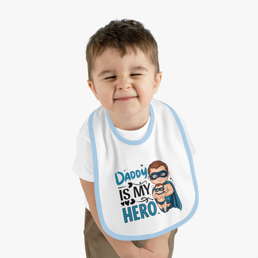 "Daddy is my hero" Baby Contrast Trim Jersey Bib