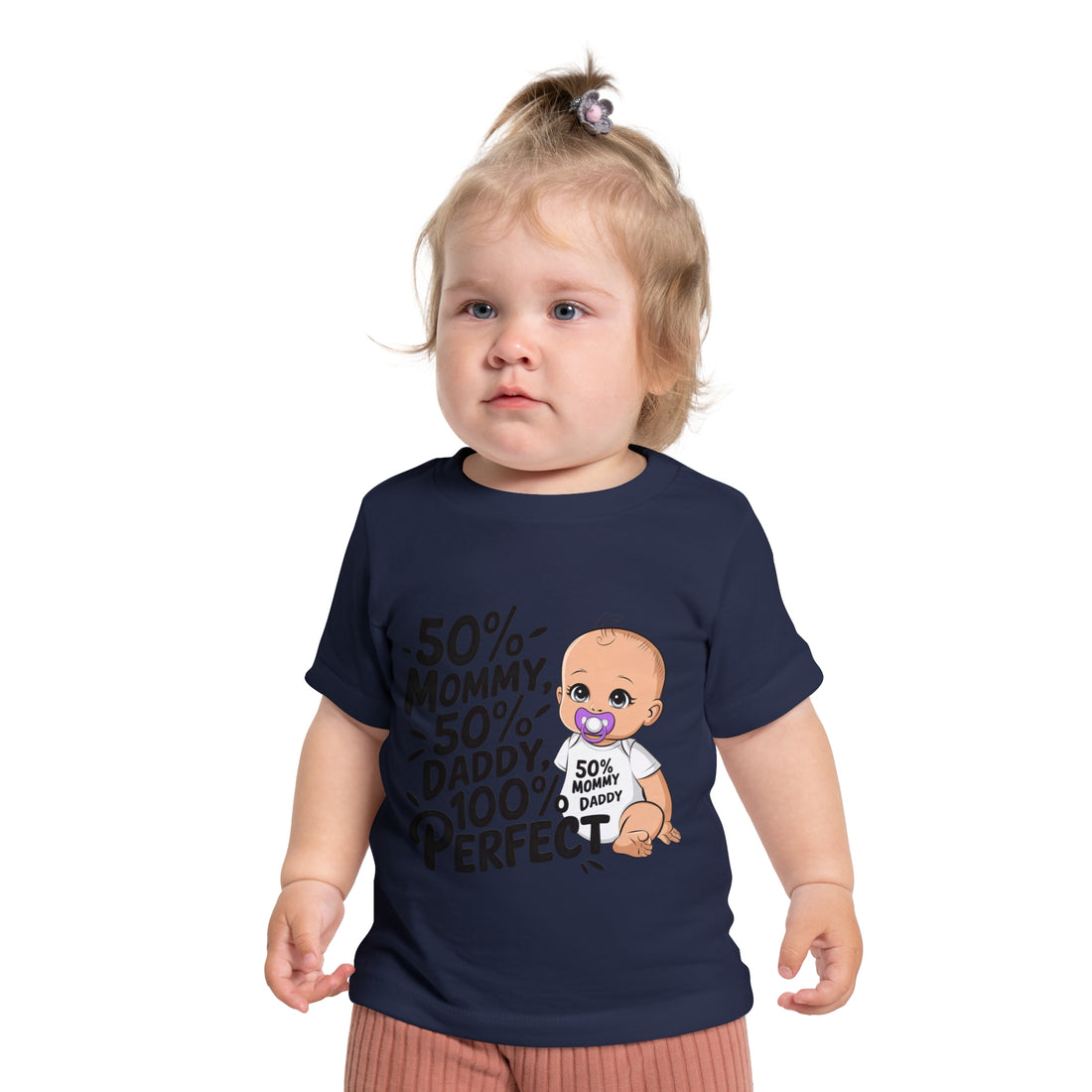 "50% mommy 50% daddy 100% perfect" Baby Short Sleeve T-Shirt