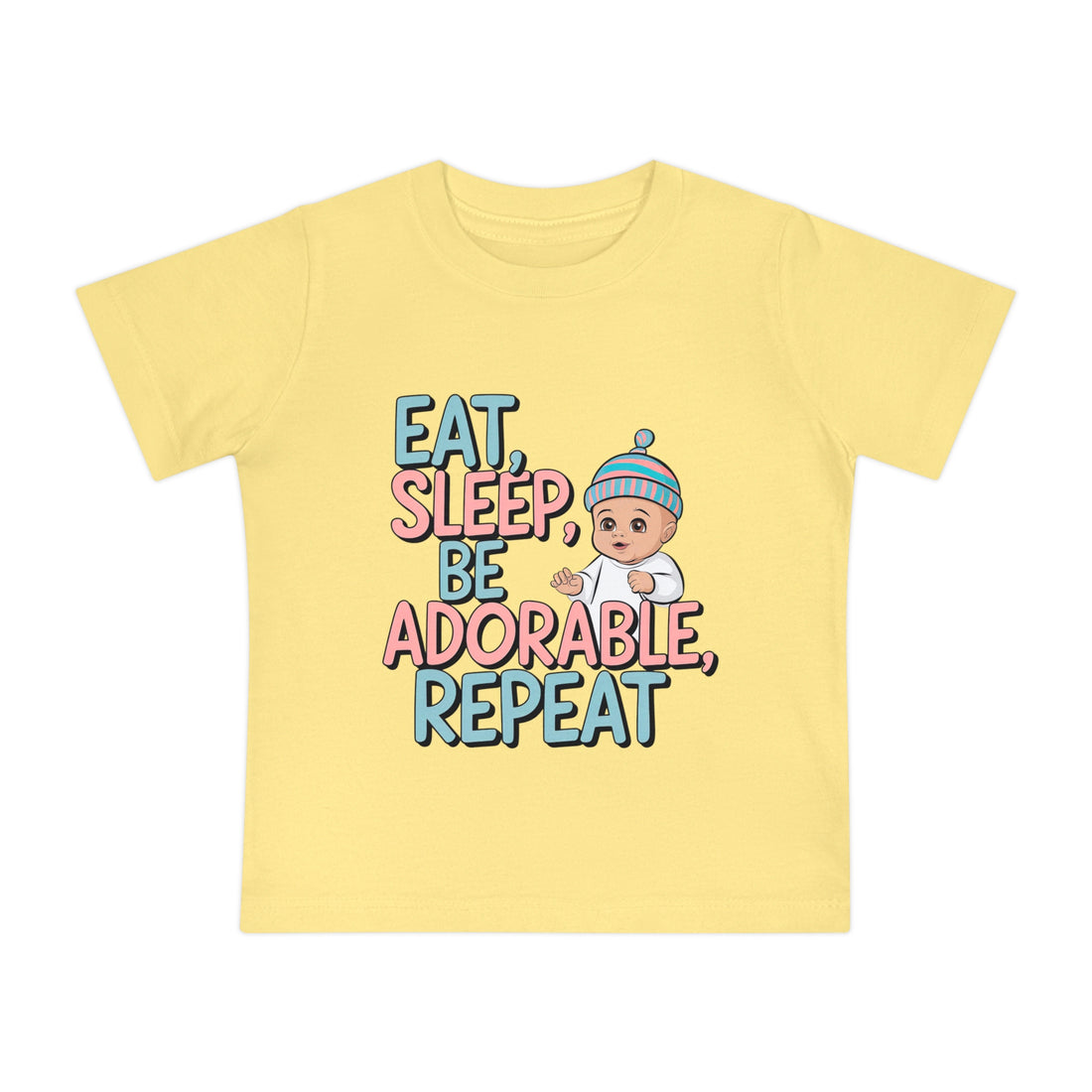 "Eat, sleep, be adorable, repeat" Baby Short Sleeve T-Shirt