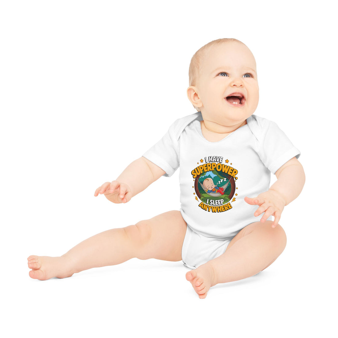 "I have superpower I sleep anywhere" Baby Organic Short Sleeve Bodysuit