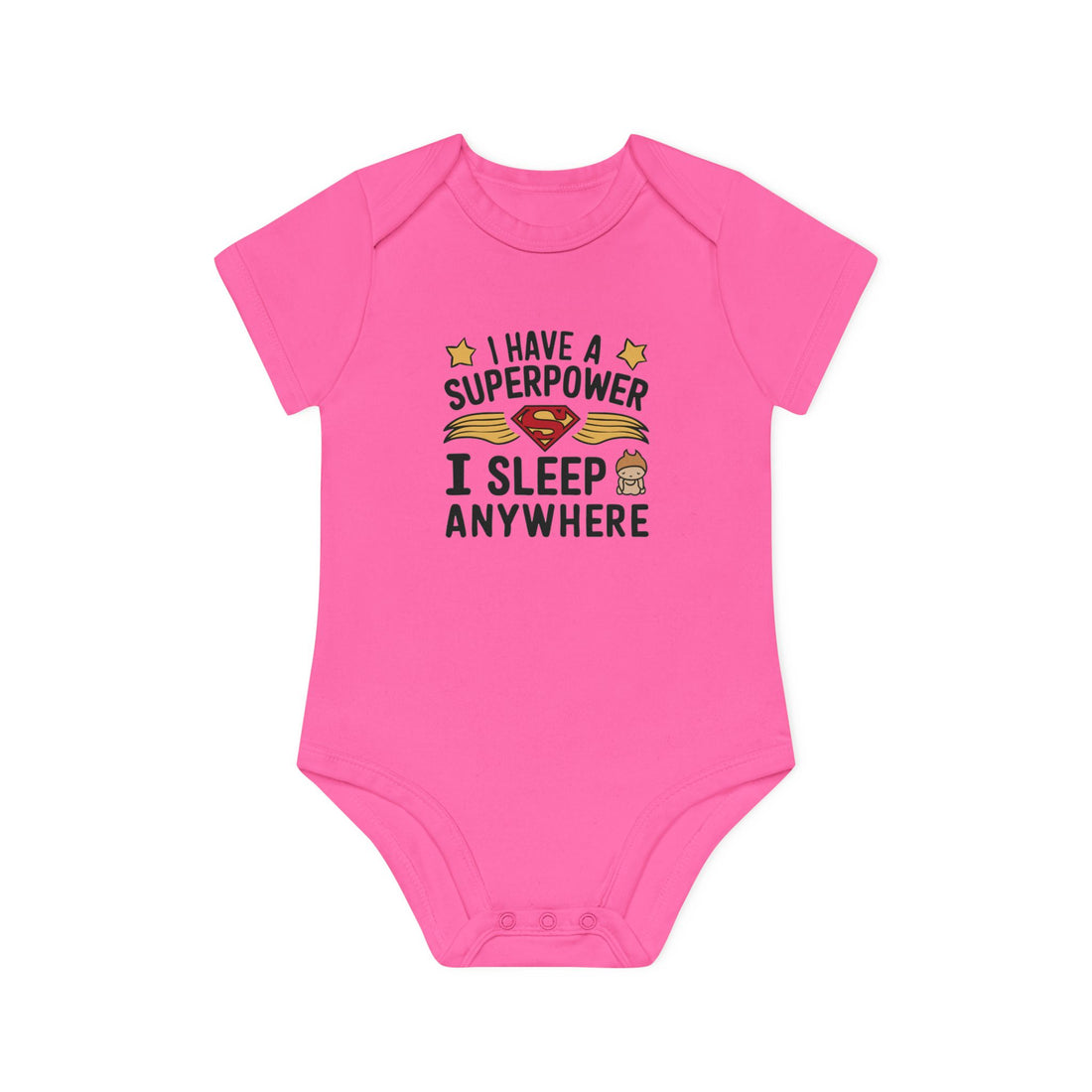 "I have a superpower I sleep anywhere" Baby Organic Short Sleeve Bodysuit