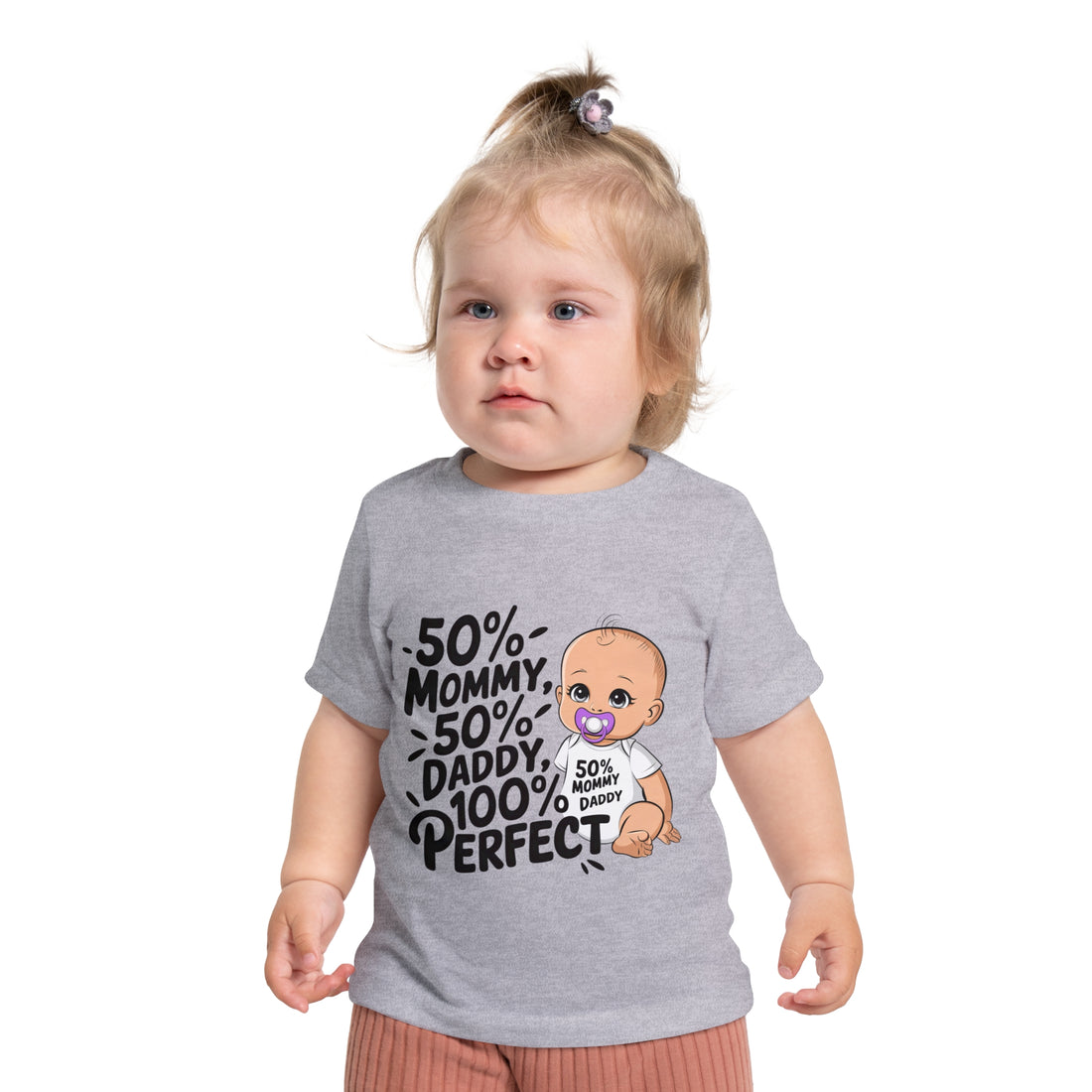 "50% mommy 50% daddy 100% perfect" Baby Short Sleeve T-Shirt